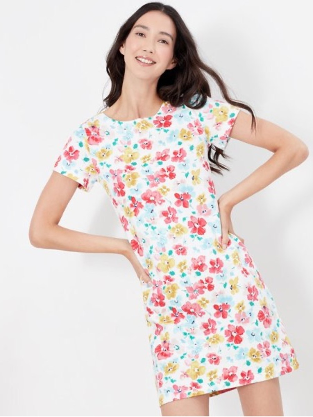 🌺 Joules Riviera Floral Chalk White Cotton Shift Dress - Size 12